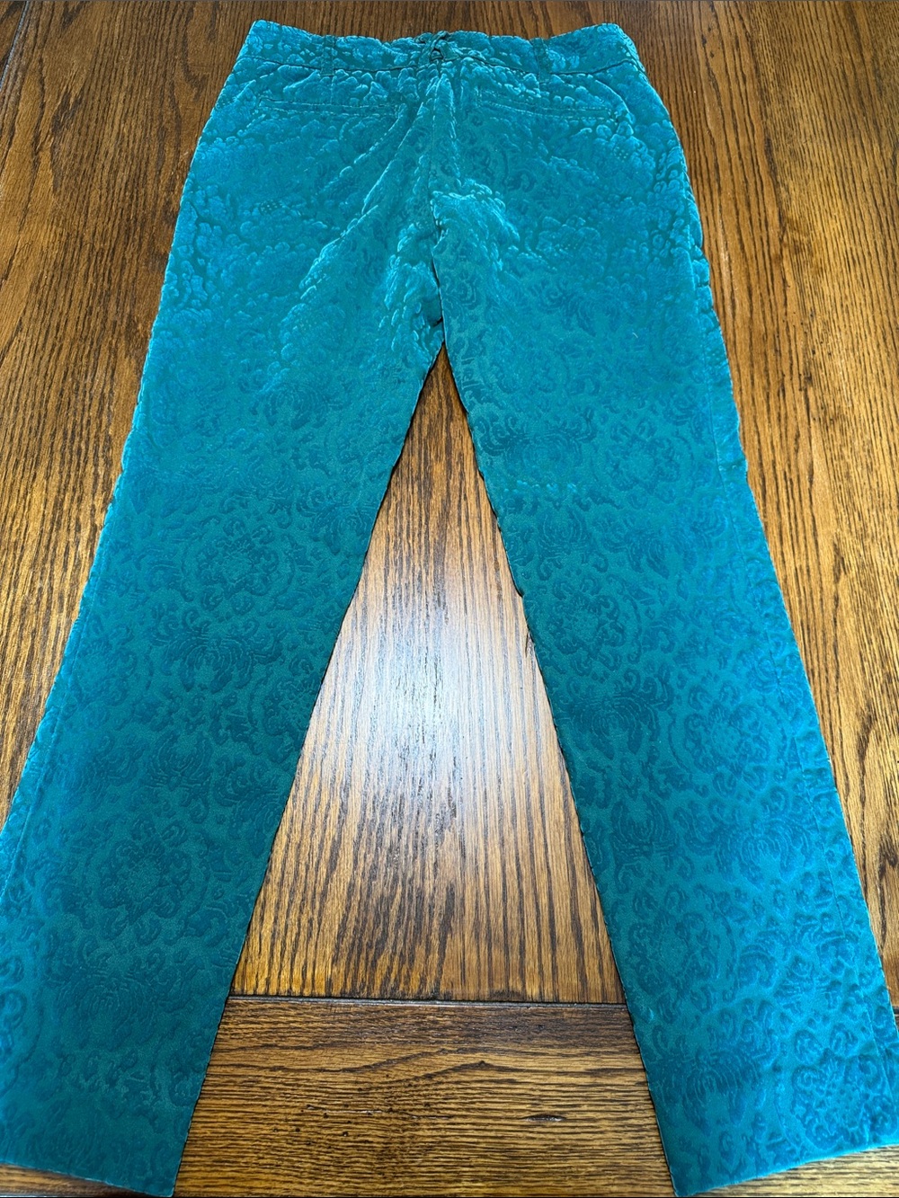 Cigarette Pants Anthropologie Velvet Burnout Teal Floral Cartonnier Size 6 - Picture 8 of 16